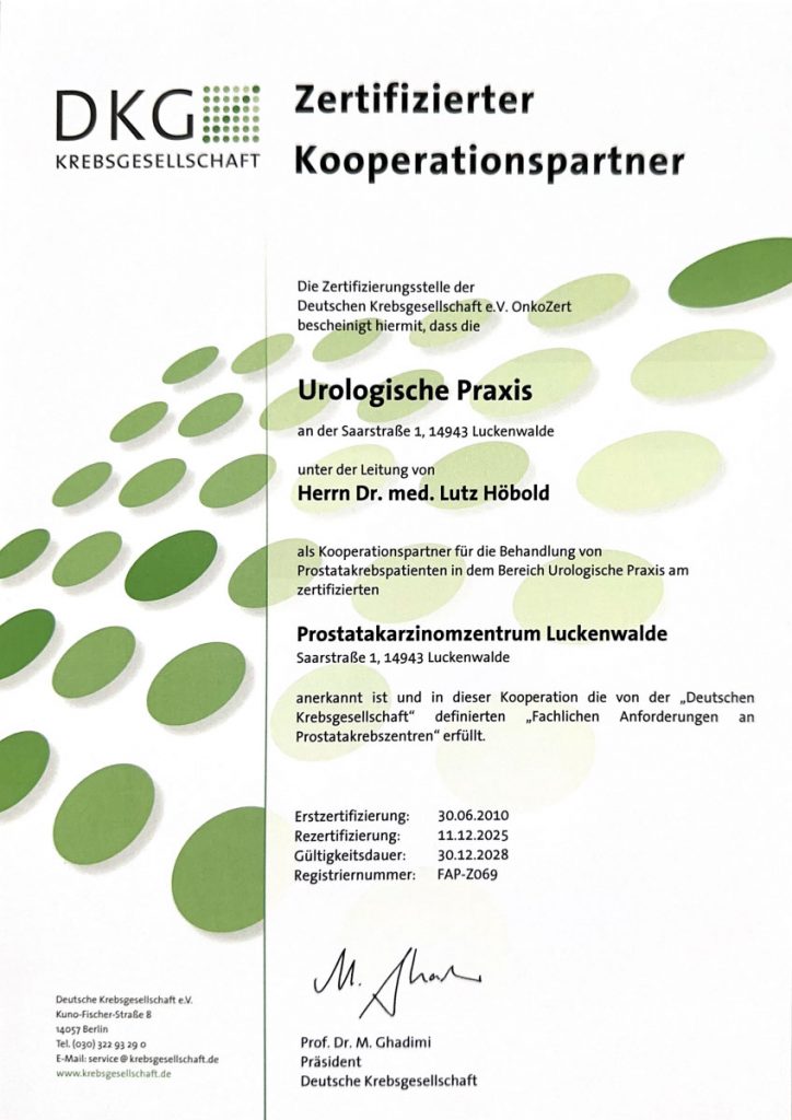 Zertifikat Prostatakarzinomzentrum